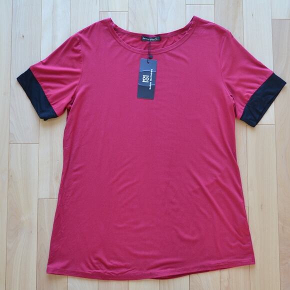 NWT Sarin Mathews Red Short Sleeve Tee Size L - Picture 1 of 5